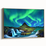 Framed canvas depicting a black and white vintage landscape of Iceland, ideal for bedroom wall art.