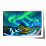 European Iceland landscape on rolled print featuring muted green and blue tones, suitable for art wall dining dining room.