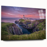 Large abstract wall art featuring a serene Irish landscape in muted green and blue tones, printed on acrylic glass.