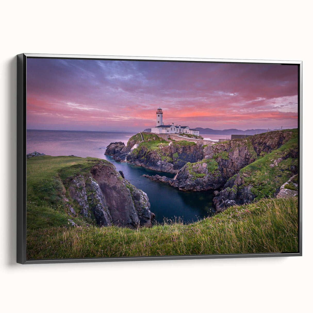 Black and white framed canvas of a vintage Irish landscape, ideal for bedroom wall art.