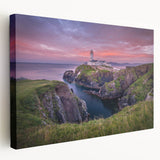 Large art depicting a scenic Irish landscape on stretched canvas, featuring lush green fields under a cloudy sky.