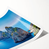 Extra large wall art featuring line art flowers, with soft pastel colors on a rolled print.