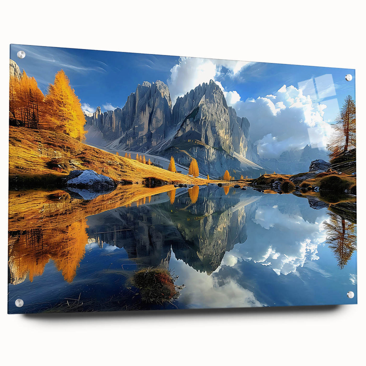 Acrylic print of the Dolomites in Italy featuring muted earth tones, suitable for bedroom or dining room decor.