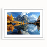 Textured art of the Dolomites in Italy, featuring abstract shapes in cool blue and gray tones on a white framed mat.