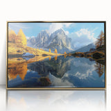 Framed acrylic print of the Dolomites in Italy, featuring serene green and blue tones, ideal for modern art wall decor.