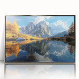 Framed acrylic print of the Dolomites in Italy with muted earth tones, ideal for modern art wall decor.