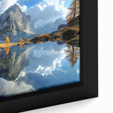 Black framed canvas featuring a textured, colorful depiction of the Dolomites in Italy.