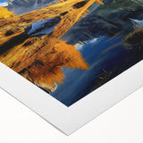 Art deco poster of the Dolomites in Italy, featuring muted earth tones on rolled canvas, suitable for dining room decor.