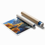 Rolled print of the Dolomites in Italy, featuring soft pastel colors, ideal for classy bathroom wall art.