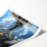 Extra large wall art featuring line art flowers over a Dolomites scenery backdrop on rolled print.