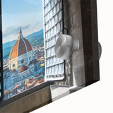 Large abstract wall art of Florence scenery in muted earth tones on acrylic glass, ideal for dining room ambiance.