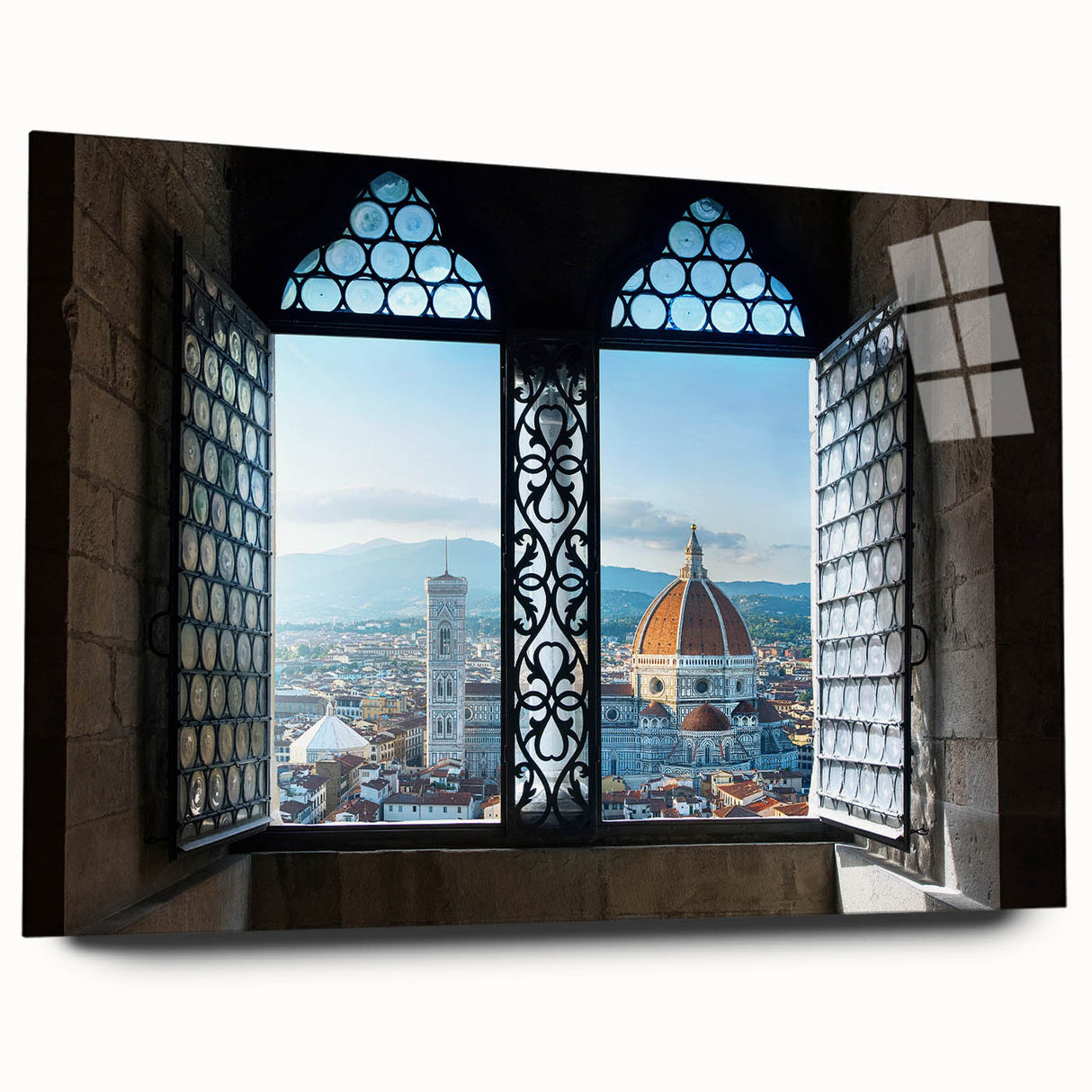 Acrylic print of Florence scenery with soft pastel hues, ideal for bedroom or dining room art.