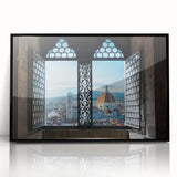 Large abstract wall art depicting Florence scenery in muted earth tones on a framed acrylic.