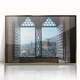Framed acrylic print of Florence scenery with gold accents, ideal for modern art wall decor.