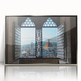 Framed acrylic print of Florence scenery in muted earth tones, ideal for modern art wall decor.