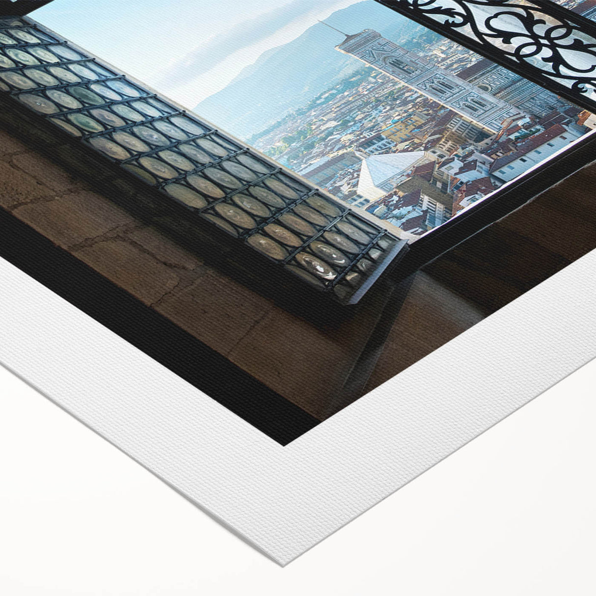 Art deco poster of Florence skyline in muted sepia tones on rolled canvas, suitable for dining room wall art.
