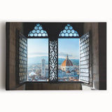 Black and white photograph of Florence scenery on stretched canvas, ideal for kitchen wall art or bedroom ambiance.