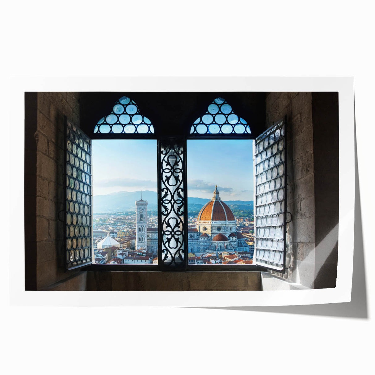 Extra large rolled print of Florence scenery with vibrant green and earth tones, ideal for art wall dining room.
