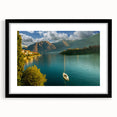 Extra large abstract art print of Lake Como with vibrant colors on a textured canvas, framed in black.