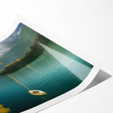 Extra large wall art of Lake Como with floral and line art flowers, subtle green and blue tones on a rolled print.