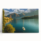 Black and white stretched canvas of Lake Como, ideal for kitchen wall art.