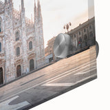 Acrylic print of a large abstract depiction of Milan with muted earth tones, ideal for dining room art.