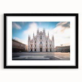 Extra large abstract art print of Milan scenery in vibrant colors on a textured black framed mat.