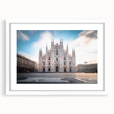 Textured abstract art print of Milan scenery in muted earth tones on a white framed mat, ideal for bedroom art.