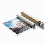 Extra large rolled print of a Milan scenery with vibrant floral elements, ideal for classy bathroom wall art.