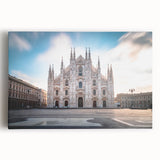 Black and white large art of Milan scenery on stretched canvas, ideal for kitchen wall art or bedroom decor.