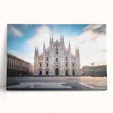 Black and white stretched canvas of Milan scenery, ideal for kitchen wall art.