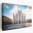 Large stretched canvas depicting a scenic Milan landscape in soft pastel hues, ideal for kitchen wall art.