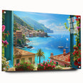 Acrylic print of Portofino, Italy, featuring vibrant coastal colors, ideal for dining room decor.