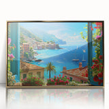 Acrylic print of Portofino, Italy with vivid colors and art deco style, ideal for modern art wall decor.