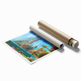 Extra large rolled print of Portofino, Italy, featuring vibrant floral and coastal scenery.