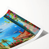 Extra large wall art featuring line art flowers in muted green and pink tones on a rolled canvas.