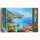 Black and white photograph of Portofino, Italy on stretched canvas, featuring a serene harbor view.