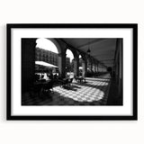 Extra large abstract art print of a colorful, textured Rome scenery on a framed canvas, ideal for living room decor.