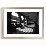 Extra large framed wall art depicting an abstract Rome scenery in textured silver, ideal for living room decor.