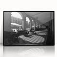 Large abstract wall art depicting a stylized Rome skyline in black and white on framed acrylic, suitable for modern decor.