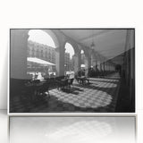 Mid-century modernist art of Rome, featuring muted earth tones on a framed acrylic, ideal for nursery wall decor.