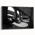 Black and white framed canvas of Rome landscape with vintage poster art style, ideal for bedroom decor.
