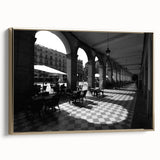Framed canvas depicting a vintage-style Rome landscape in black and gold tones, ideal for bedroom wall art.