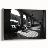 Landscape art painting of Rome on framed canvas, featuring vintage poster style in black with colorful accents.