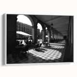 Vintage poster art of Rome with colorful imagery on a large framed canvas, ideal for living room decor.