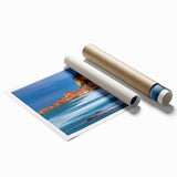 Extra large rolled print of a Sicilian landscape with floral foreground in soft earth tones.