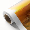 Art Deco poster of Tuscany landscape in muted earth tones on rolled canvas.
