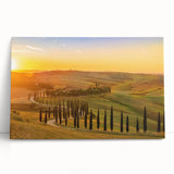 Black and white stretched canvas of Tuscany landscape, great for kitchen wall art.