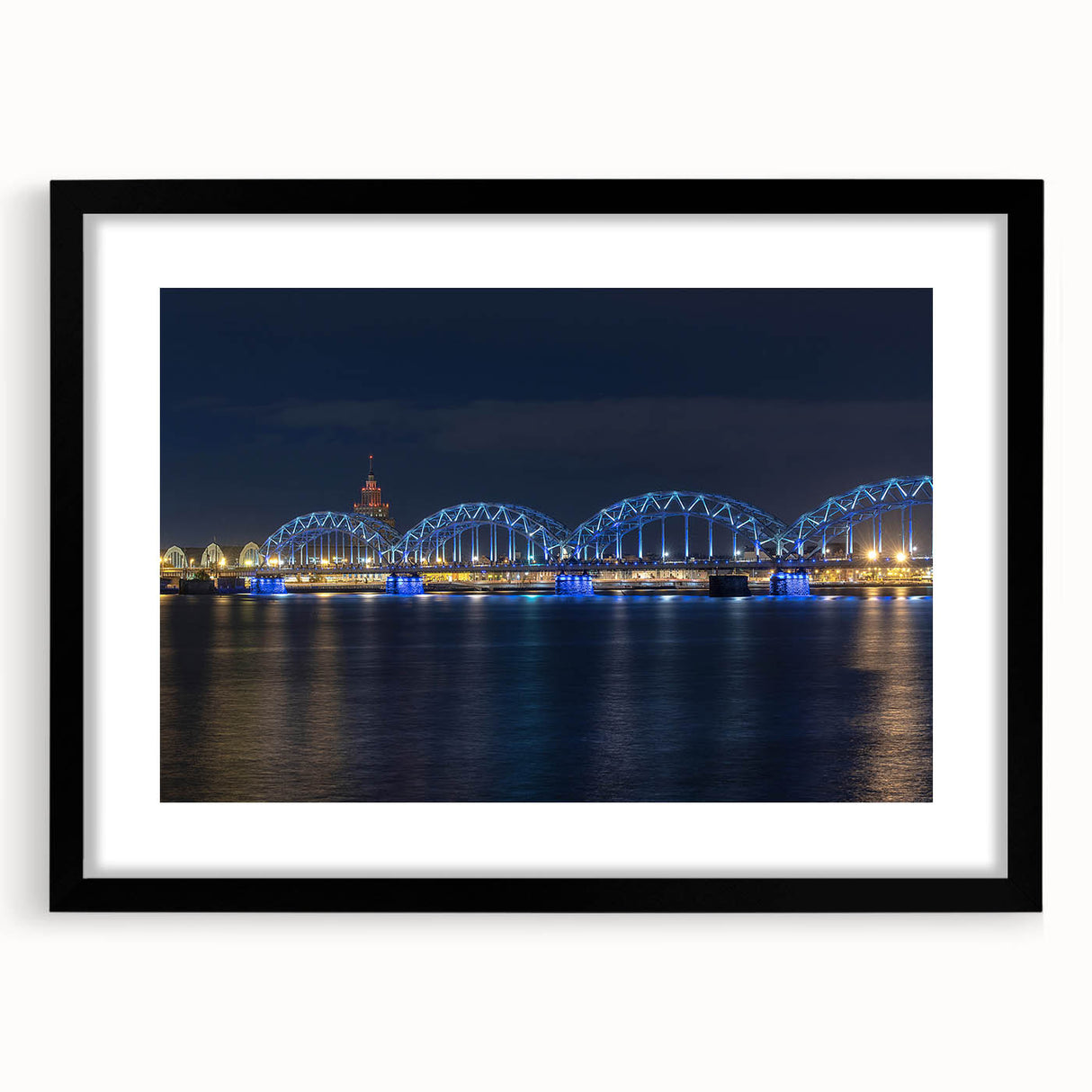 Extra large abstract art print depicting a colorful, textured European landscape on a framed black mat.