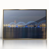 Art Deco poster of a European scenery in Latvia, framed in gold acrylic, with muted earth tones.